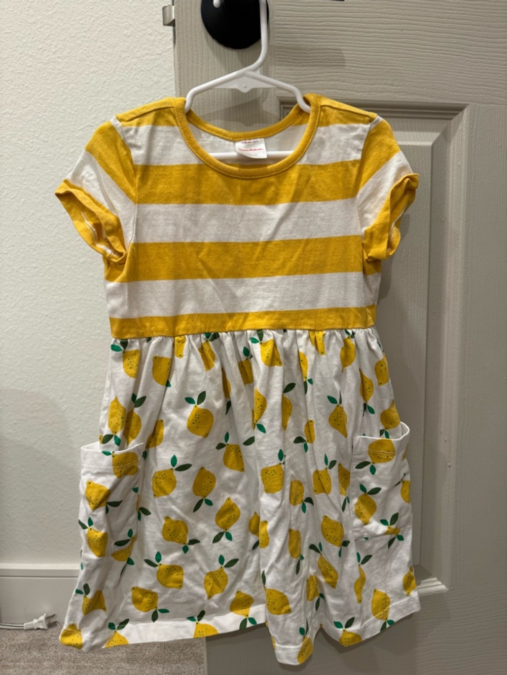 Hanna Anderson Girls Yellow Striped Lemon Print Summer Dress with Pockets